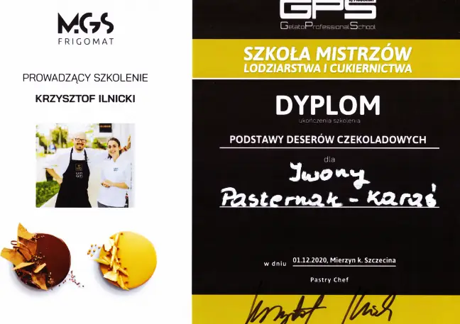 Certyfikat Szkolenia Iwona Pasternak Karaś Pracownia Torty Złote Gryfice