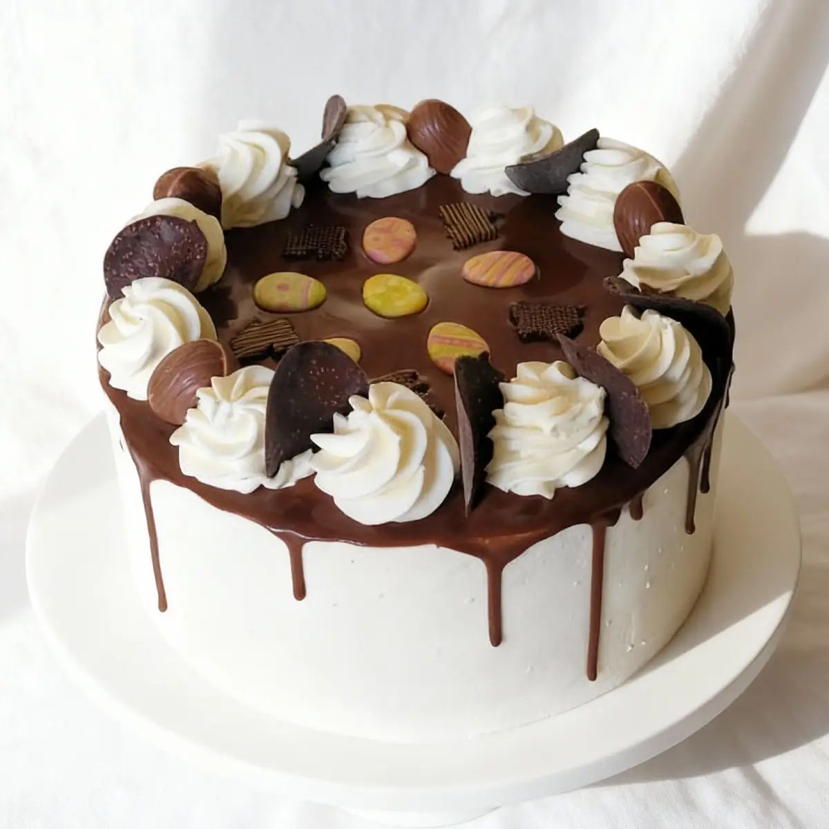 Tort ciasteczkowy z bitą śmietaną i eleganckim drapingiem z czekolady – Pracownia Cukiernicza Torty Złote Iwona Pasternak Karaś