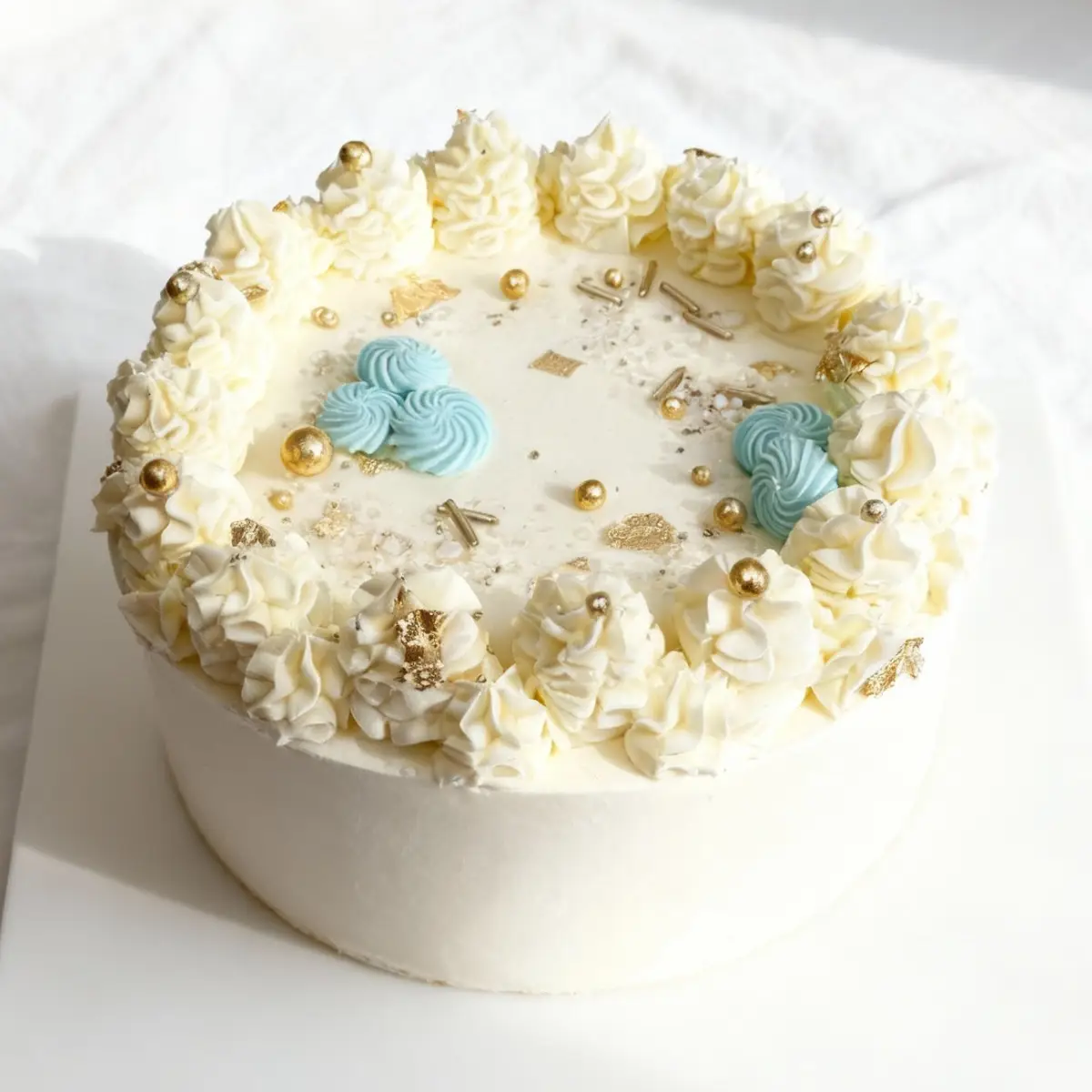 Tort urodzinowy ze złotymi i niebieskimi akcentami – Pracownia Cukiernicza Torty Złote Iwona Pasternak Karaś